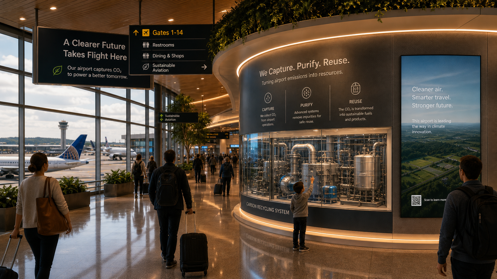 Airport carbon recycling infrastructure visualization